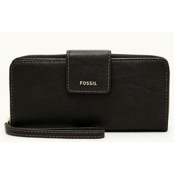 New Fossil Madison zip clutch wristlet Leather wallet Black - Picture 1 of 2